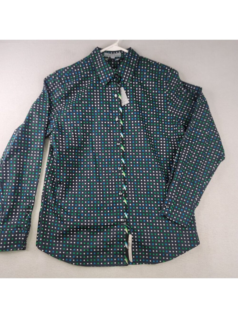 Foxcroft Shaped Fit Wrinkle-Free Button Down Shirt Size 6 Multi Polka Dot Retro